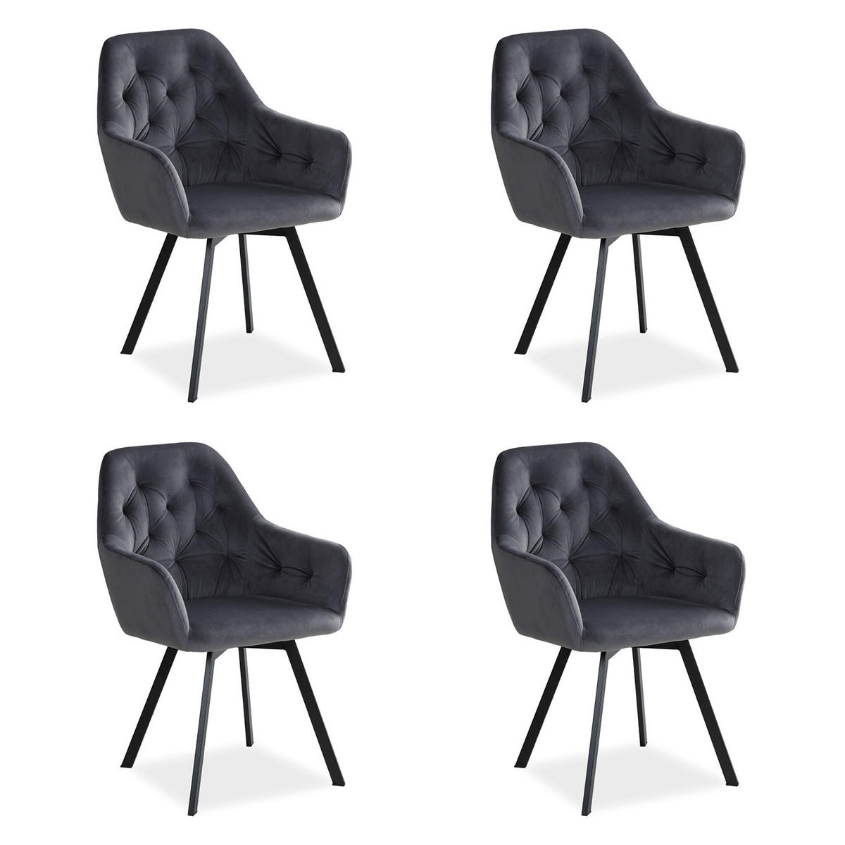 ARMLEHNSTUHL-SET 4 Stück in Stahl Samt Grau - Grau, Textil (59/88/65cm) - Homestyle4u