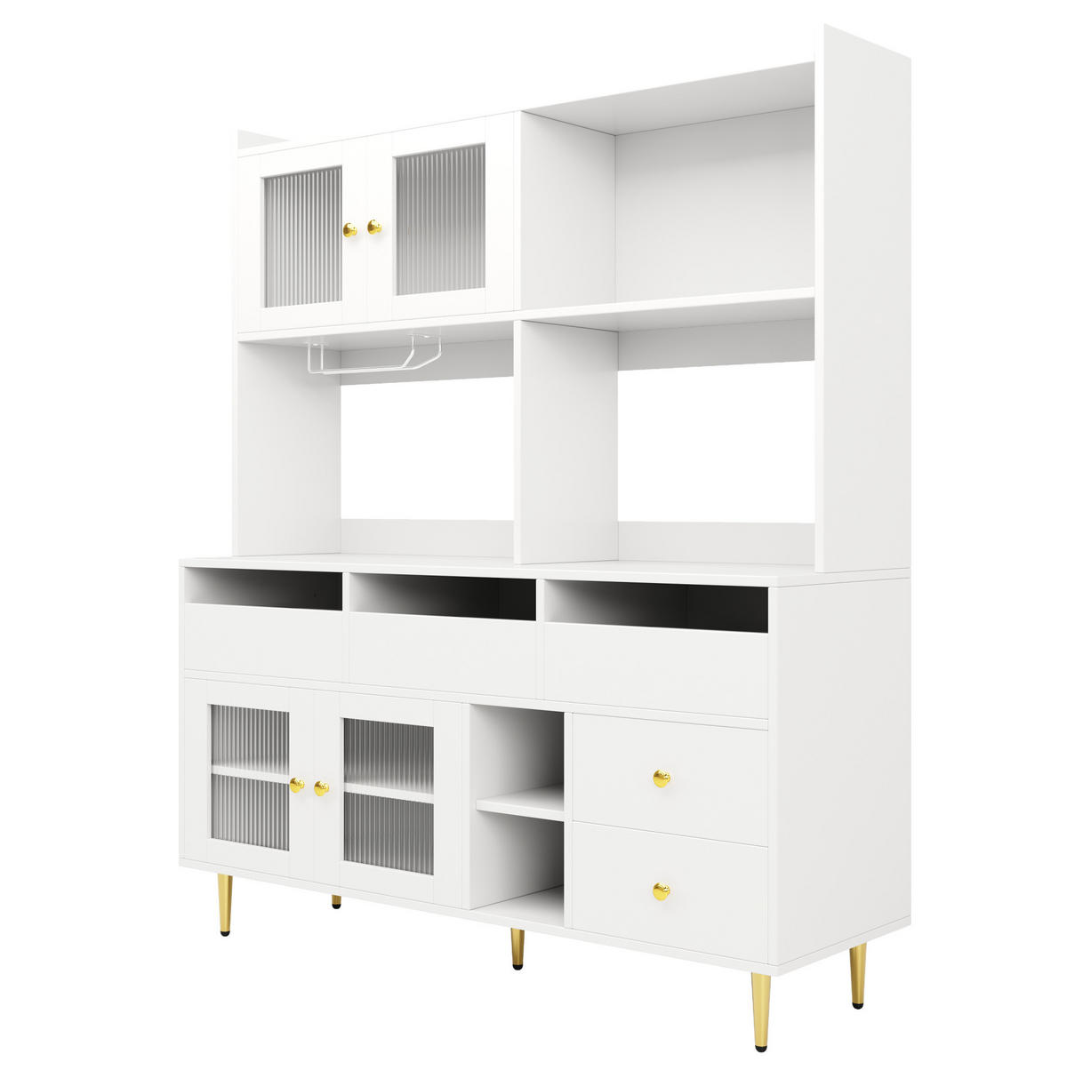 SIDEBOARD aus MDF 145x39x171 cm Weiß mit Changhong-Glastüren, Weinregal und Schubladen - Weiß, Holzwerkstoff (145/171/39cm) - IVMEU