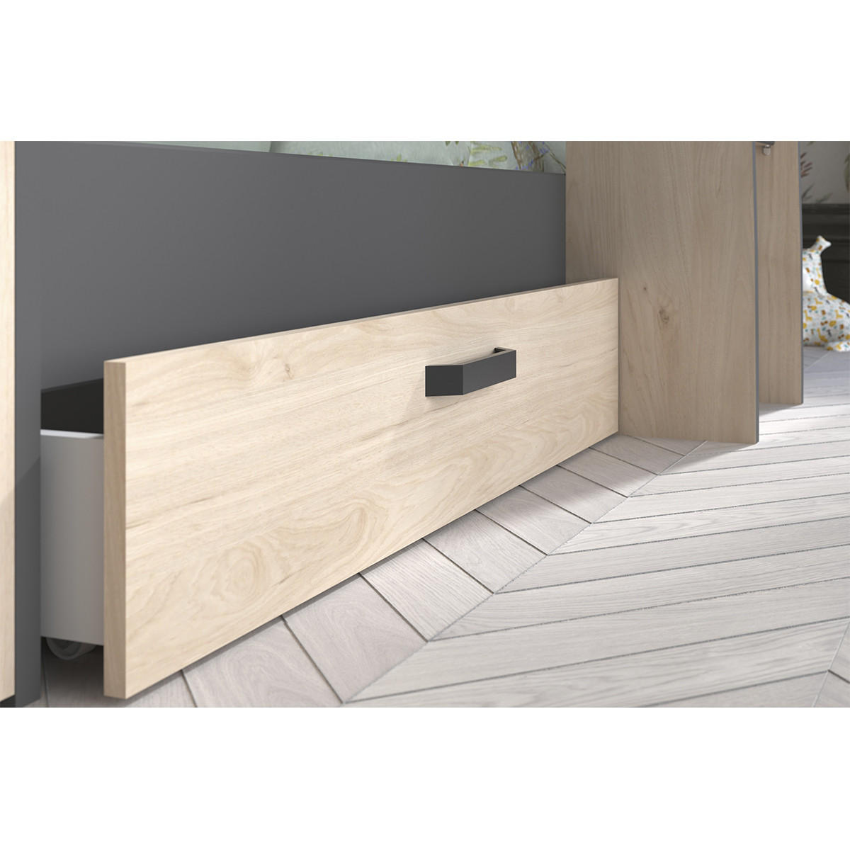 ETAGENBETT Eiche- und Graudekor mit Stauraum 90x200 - Stim - Apfelbaumfarben, Holzwerkstoff (90/200cm) - Calicosy