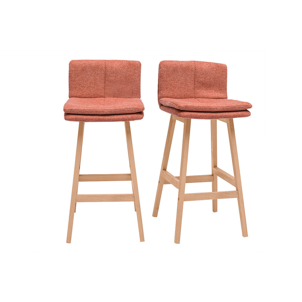 BARHOCKER Terrakotta Stoff Samteffekt Holz 2er-Set JOAN - Terracotta, Textil (46.2/88/39cm) - Miliboo