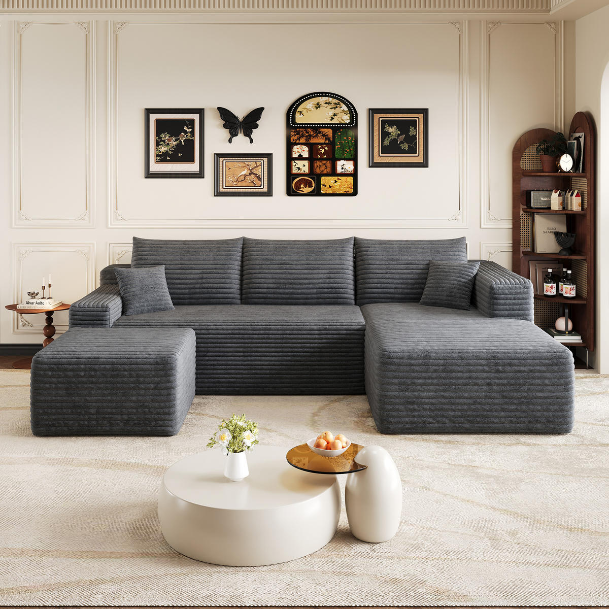 WOHNLANDSCHAFT Cord Dunkelgrau - Grau, Textil (241/58/151cm) - WISHDOR