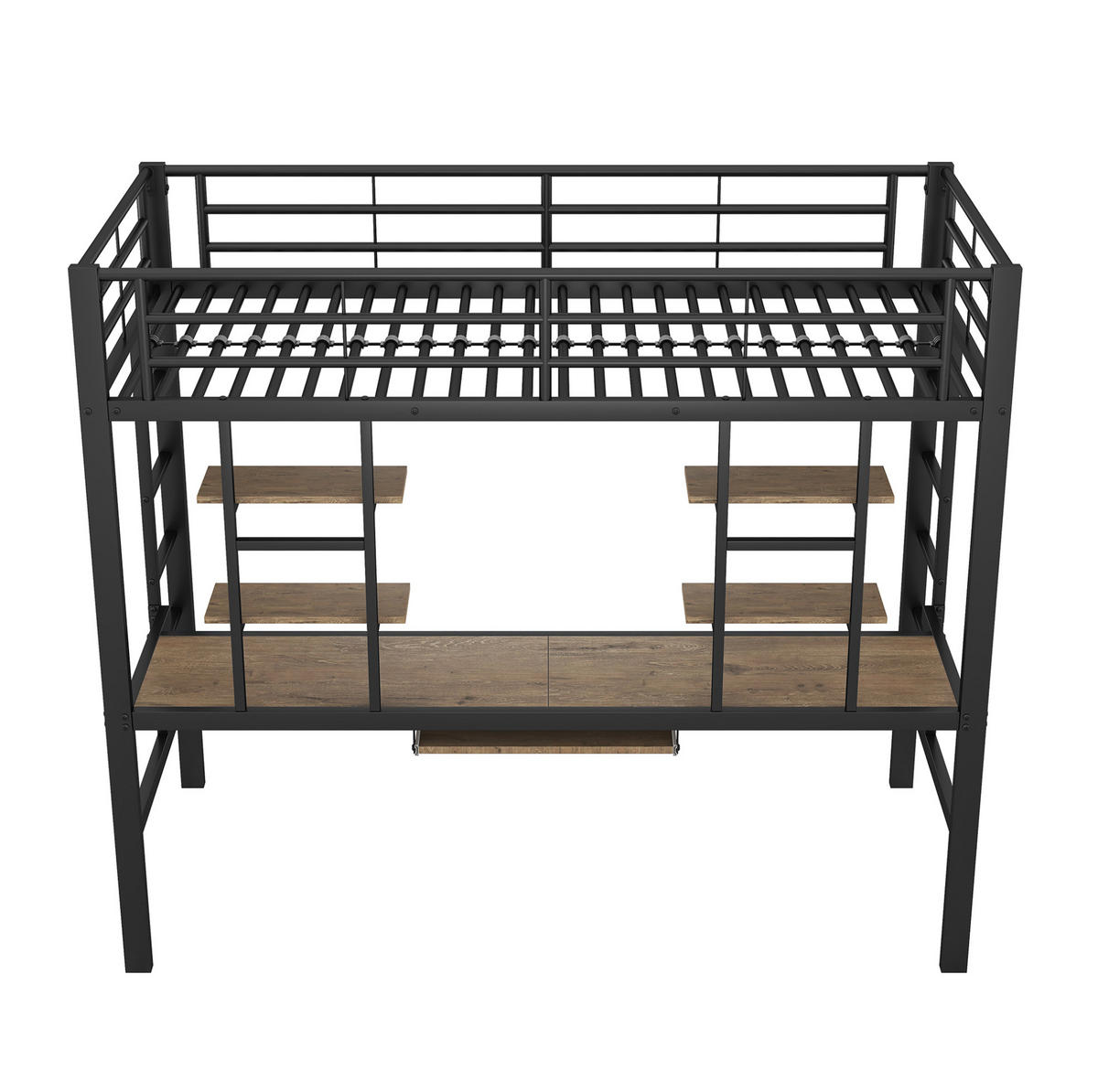 HOCHBETT mit Schreibtisch 90/200 cm in Schwarz – mit 2 Regalen und Rausfallschutz - Schwarz, Metall (90/200cm) - BEAOK