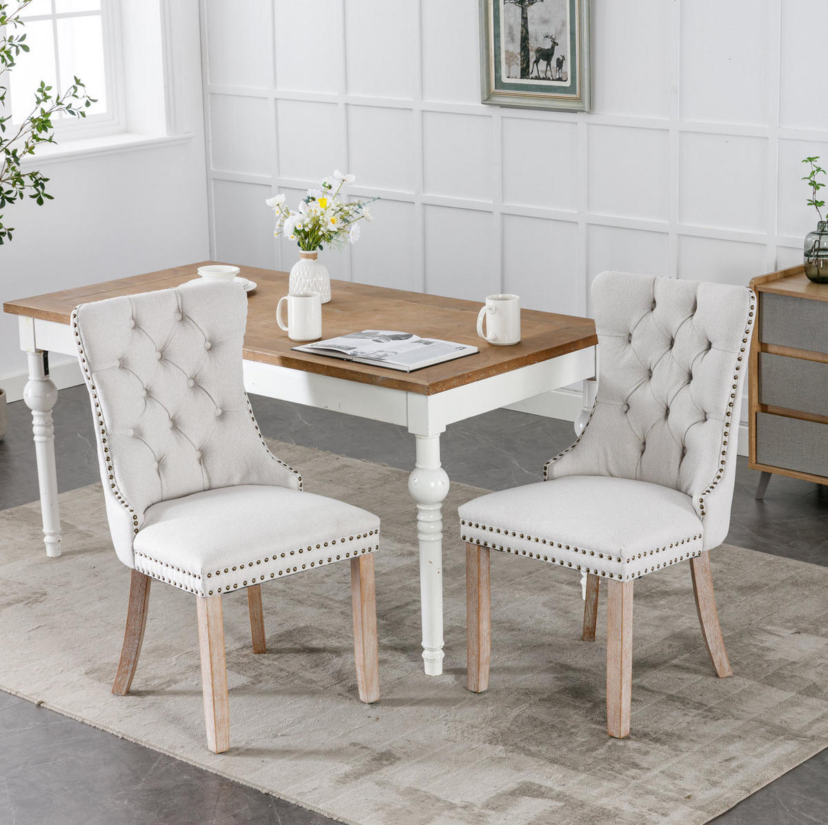 ESSZIMMERSTUHL 2er-Set mit hoher Rückenlehne Leinen Beige - Weiß, Holz (50/95/65cm) - Meubliv