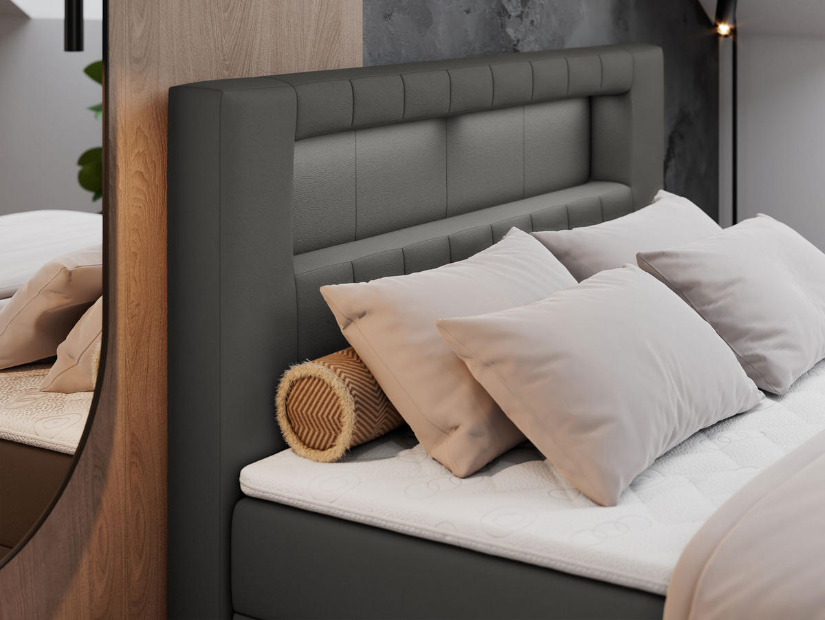 BOXBETT GOLD-5 LED 200/200 Dunkelgrau Kunstleder - H3 - Dunkelgrau, Holz/Textil (200/200cm) - MKS