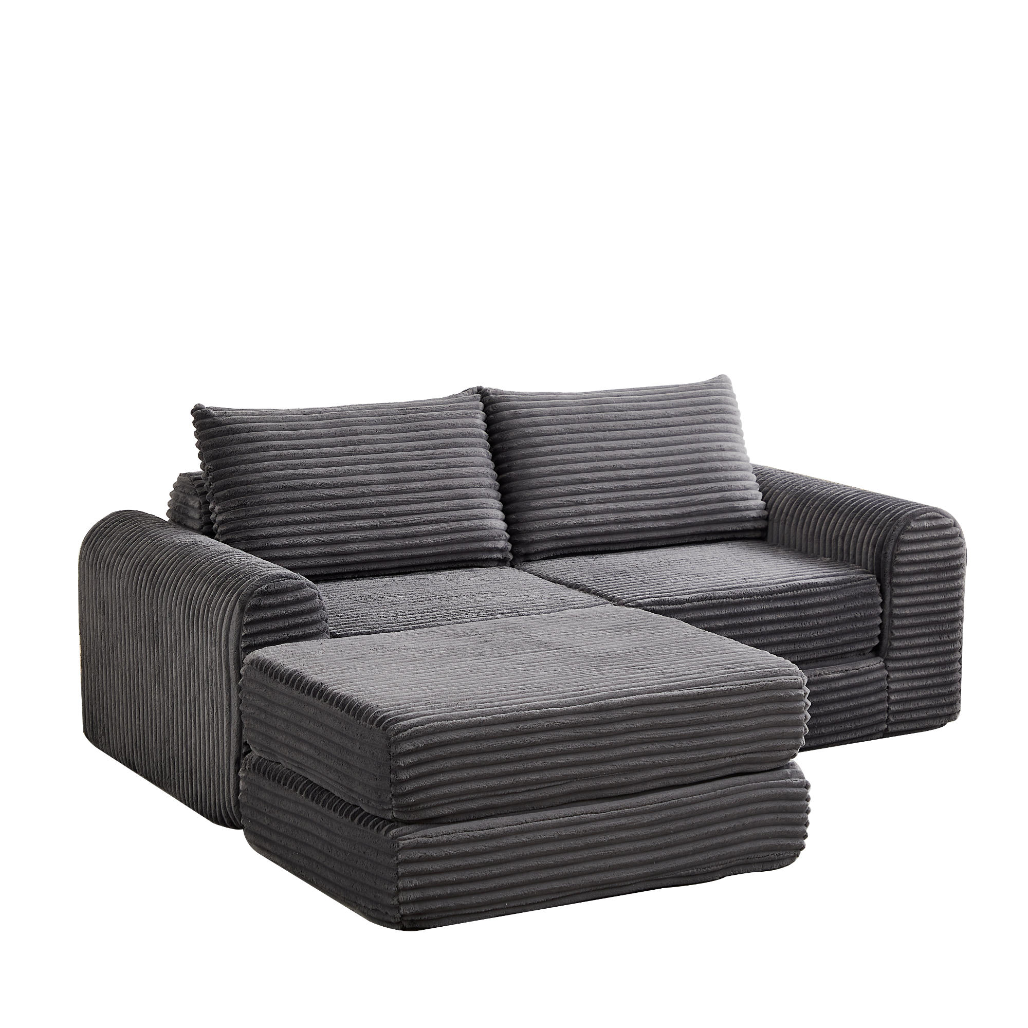 SCHLAFSOFA, Cord mit modularem Aufbau & abnehmbarer Fußstütze, 243/194/53 cm, Grau - Grau, Textil (243/53/194cm) - Redom