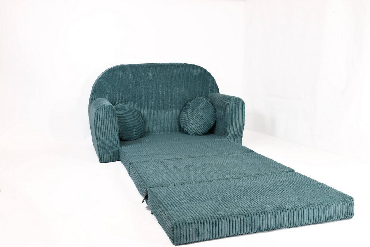 KINDERSOFA MIT VERLÄNGERUNG aus Kuschel-Cord in Türkis - Türkis, Textil (100/60/50cm) - Fortisline