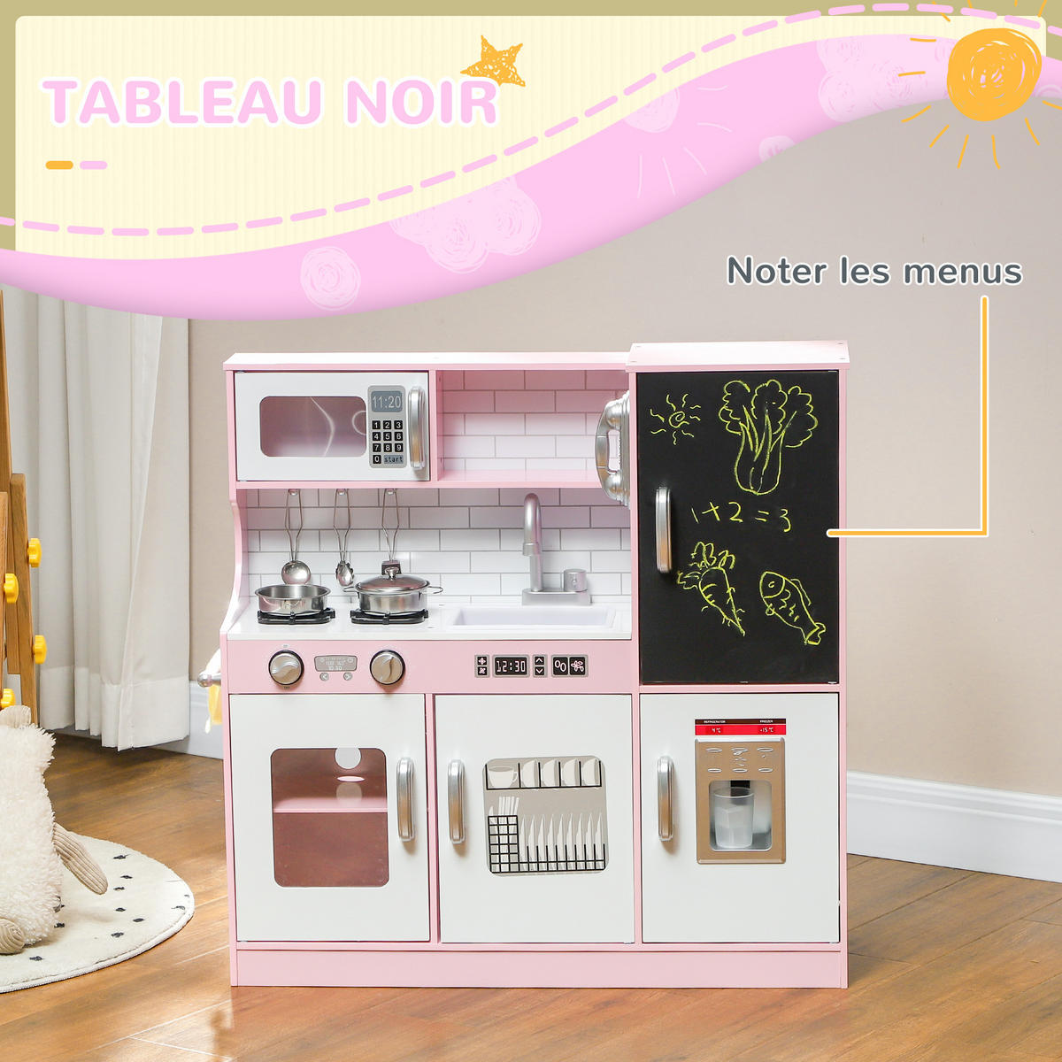 SPIELKÜCHE DE-18734 mit Eismaschine & Menü-Tafel Rosa - Pink, Holzwerkstoff (83.8/26.8/81cm) - ComfortXL