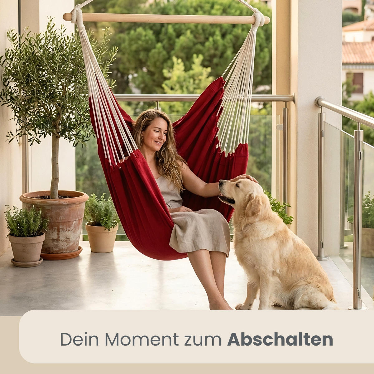 XXL HÄNGESESSEL 185/130 cm Belastbar bis 150 kg Bordeaux - Rot, Textil (130/155/185cm) - Amanka