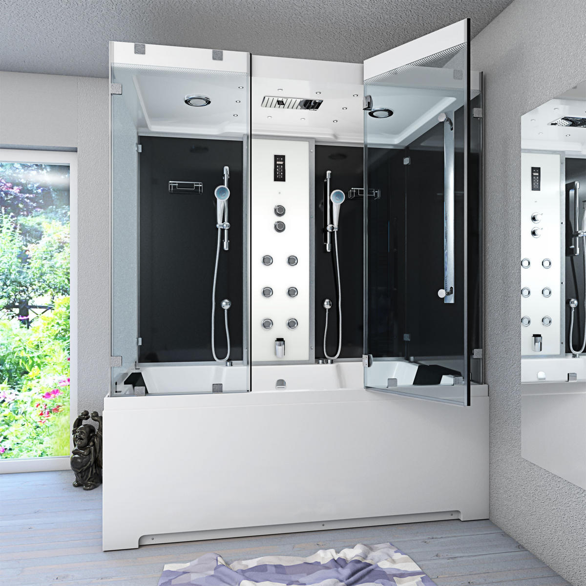 BADEWANNE Dusche K80-SW-EH-C-SC-EA Duschkabine - Schwarz, Glas/Kunststoff (180/100/228cm) - AcquaVapore by Sandra Jentho