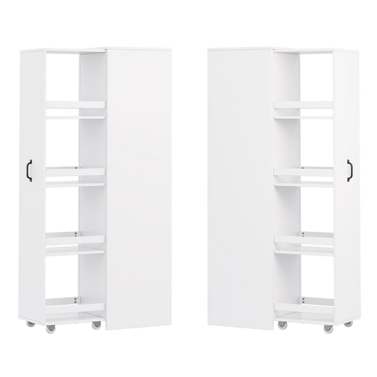 BÜCHERREGAL Schmal 160cm mit Rollen Platzsparend Modern - Weiß, Holzwerkstoff (40/160.5/30cm) - FLIEKS