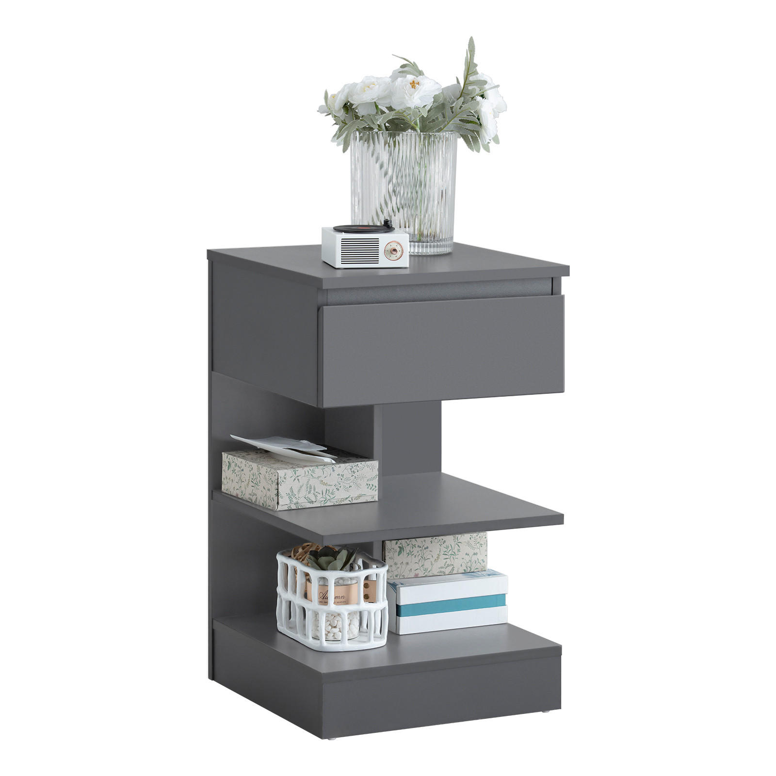 NACHTTISCH Grau - Hellgrau, Holzwerkstoff (39/39/65cm) - SoBuy