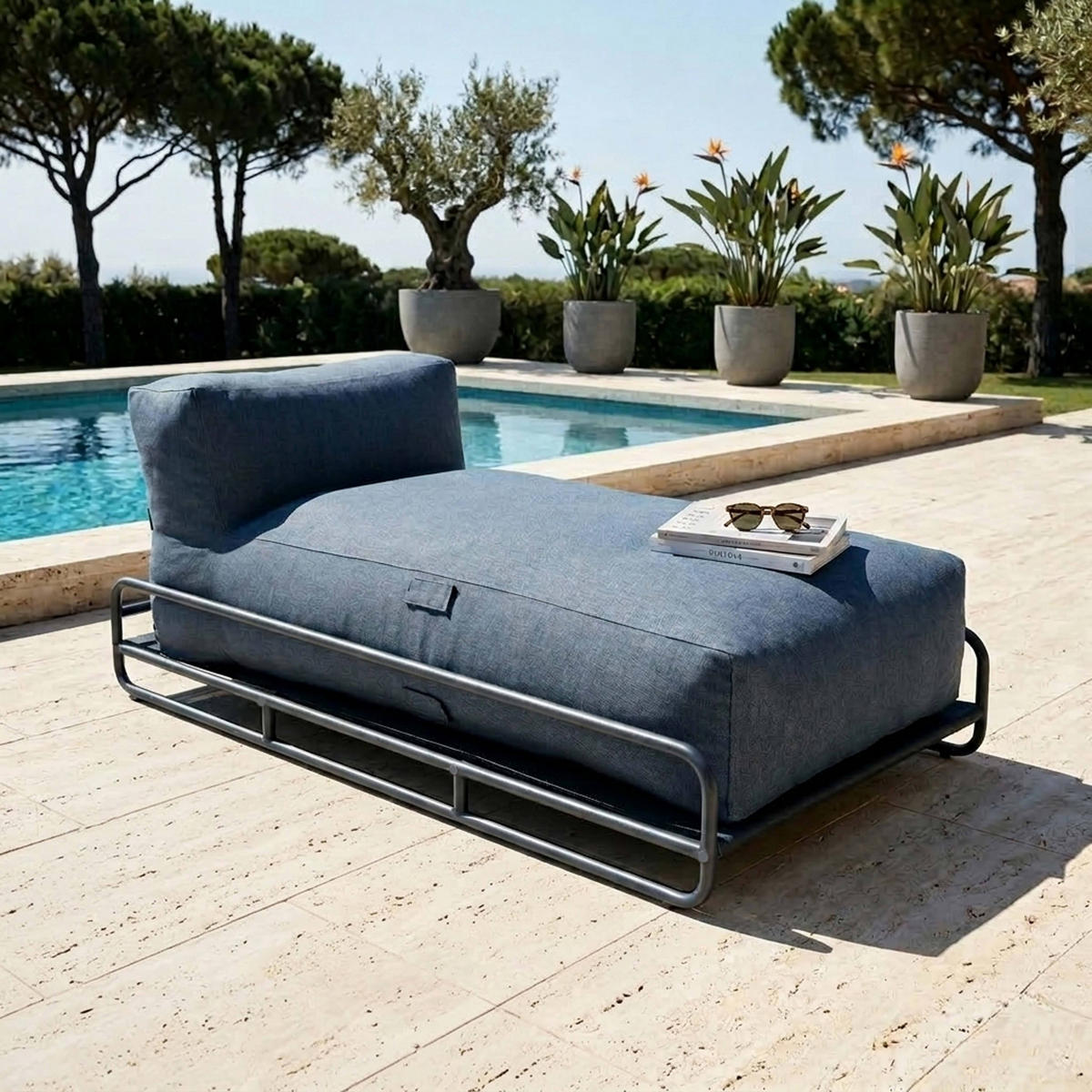 GARTENLIEGE pazifikblau - Blau, Textil (171/77/94cm) - Oviala