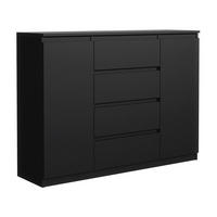 KOMMODE mit 4 Schubladen 2 Schranktüren 140 cm Schwarz - Schwarz, Holzwerkstoff (138.6/101.5/39cm) - MebLocker
