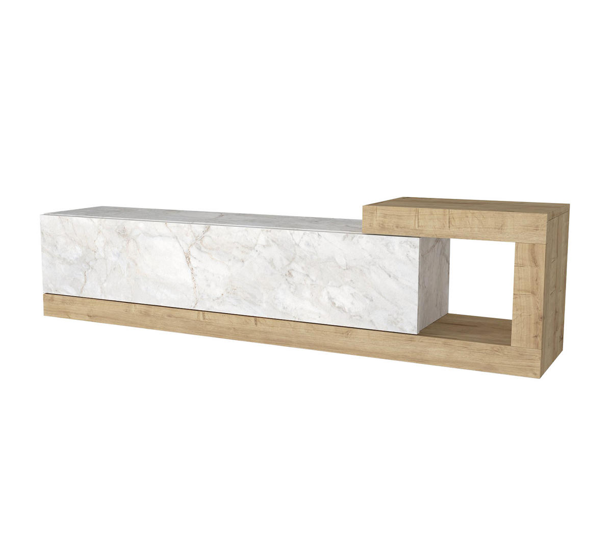 MOEBEL17 TV Lowboard 150 cm – Modernes Lowboard TV Schrank – TV Board Wohnzimmer – Fernsehtisch – TV Möbel Sideboard Modern – Modell Bliss - Weiß/Braun, Holzwerkstoff (150/37/30cm) - moebel17