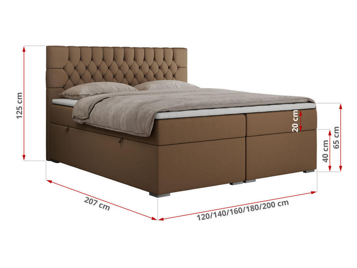 BOXBETT PERA 120/200 Braun Kunstleder - H3 - Braun, Holz/Textil (120/200cm) - MKS