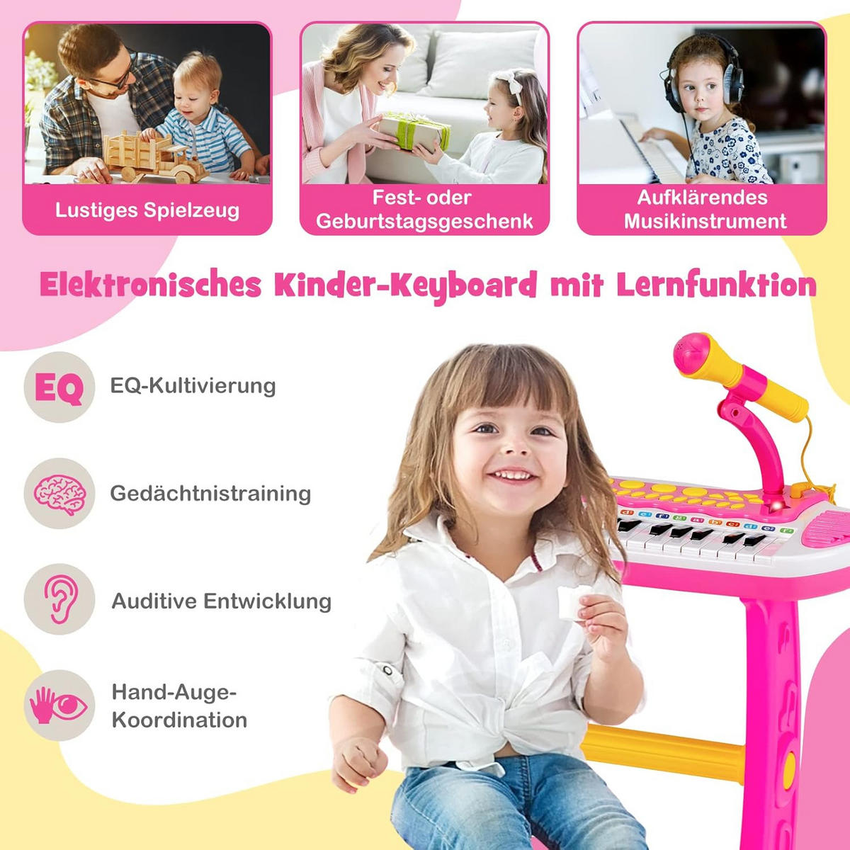 CHILDREN'S Musical Instrument Pink - Pink, Metall (47/20/27cm) - COSTWAY