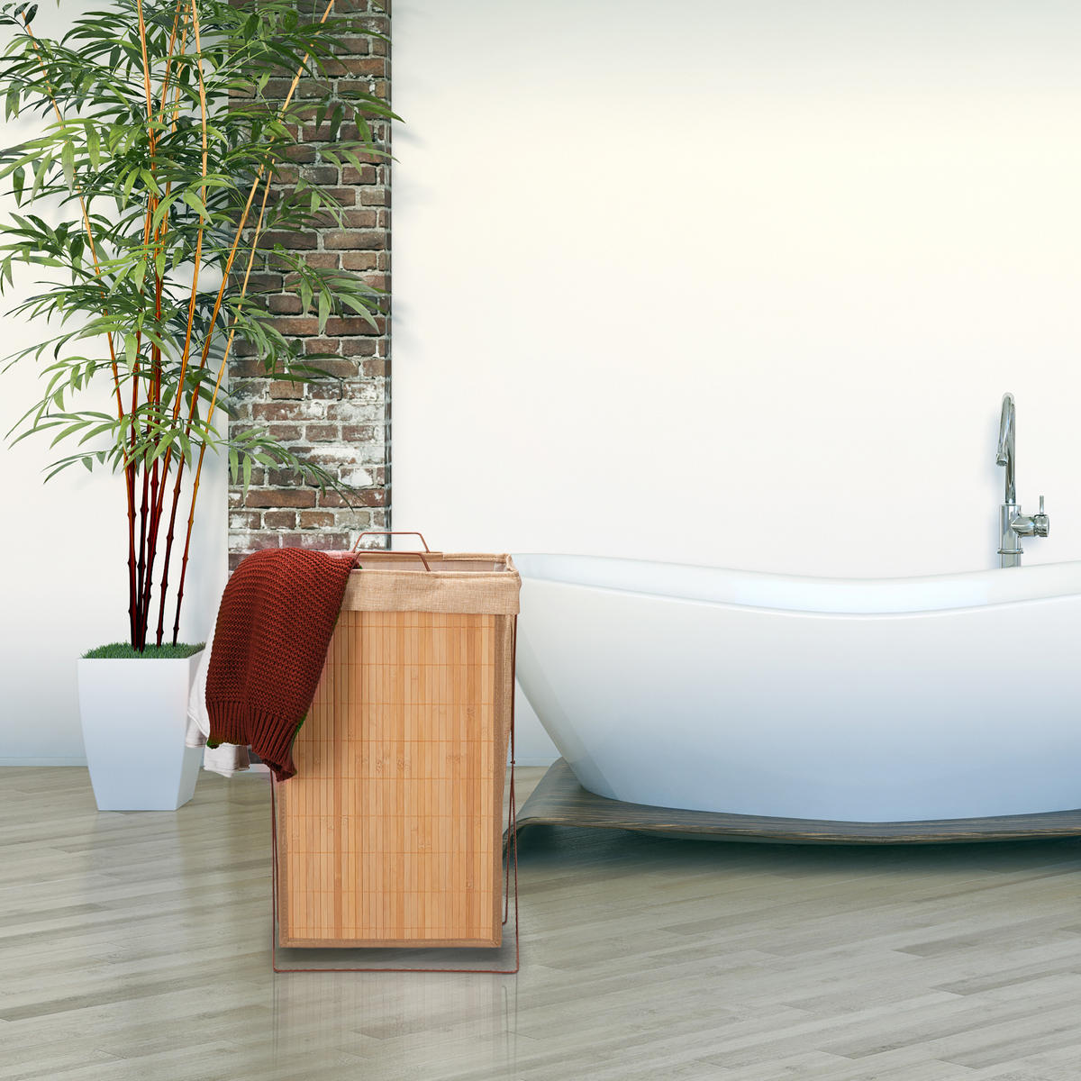 WÄSCHEKORB - Hellbraun, Holz/Textil (38/61/22cm) - Relaxdays