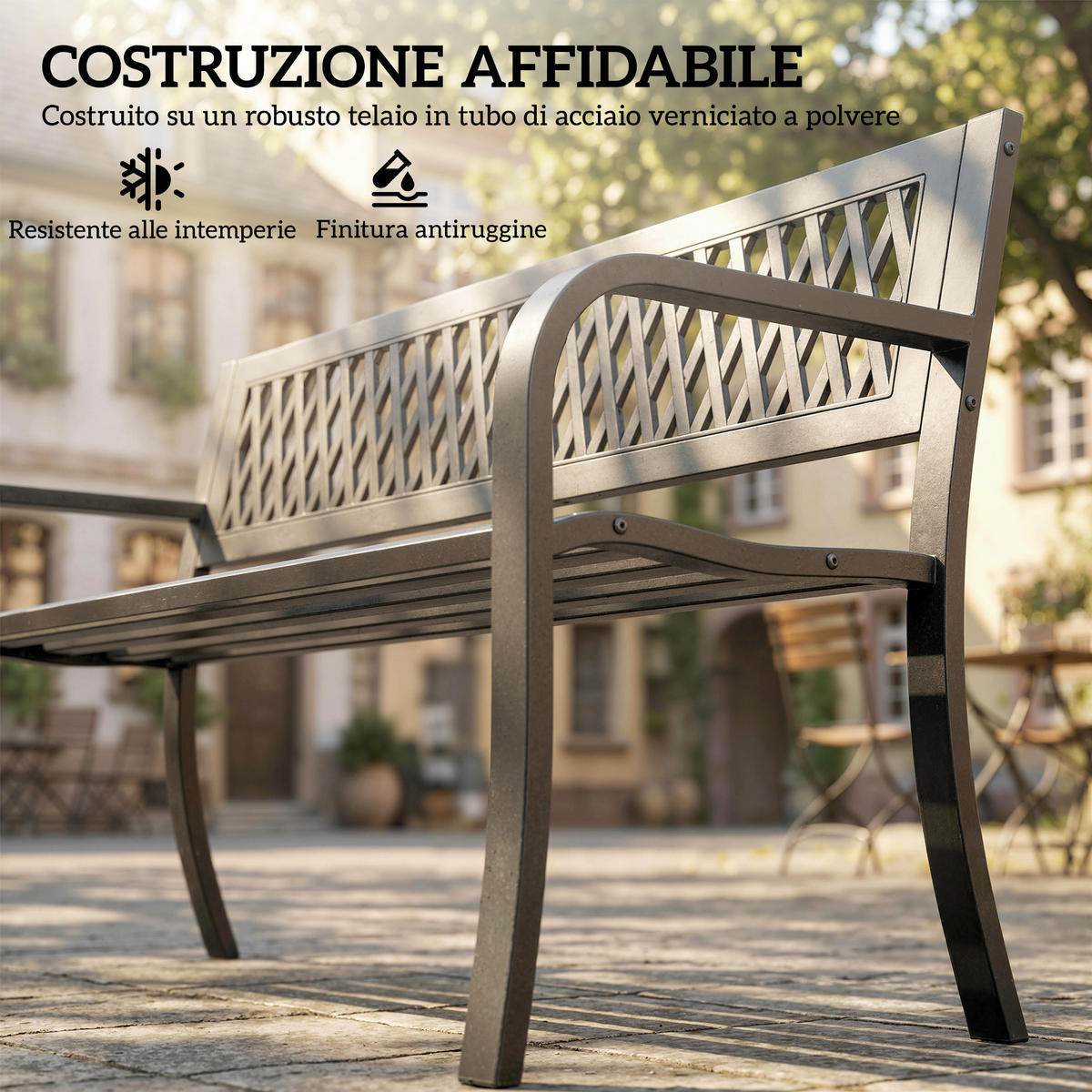 GARTENBANK,2-SITZER Metall Lattenrost Armlehnen,schwarz - Schwarz, Metall (119/75/50cm) - Vallsero