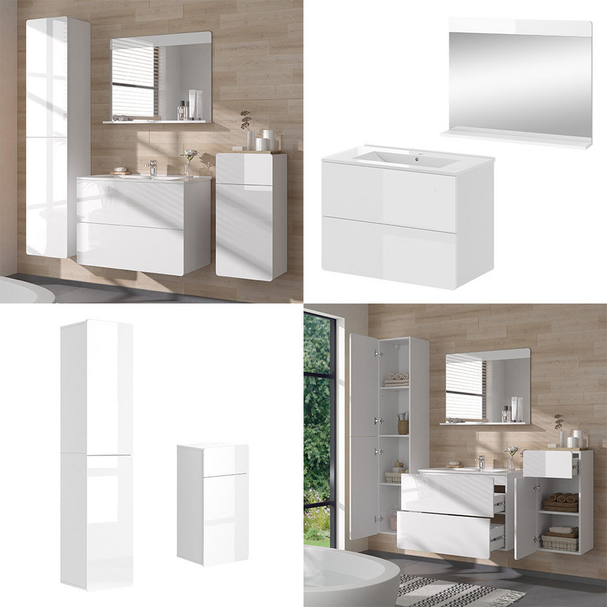 BADMÖBEL-SET Izan Weiß 5 Teile - Weiß, Holzwerkstoff (80/59.3/46cm) - Vicco