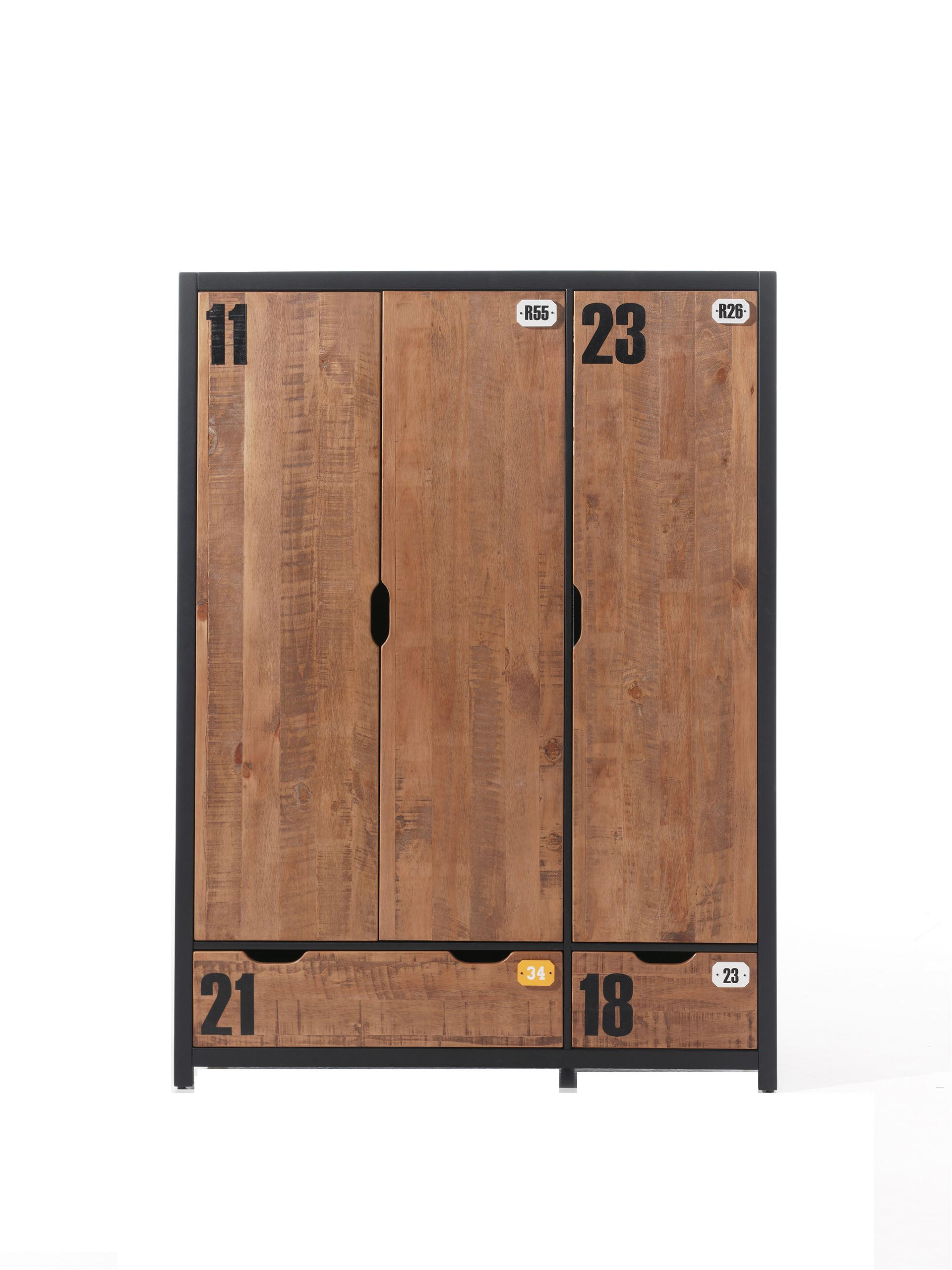 KINDERZIMMERSCHRANK Kameko 148x55x200 MDF+Massivholz Schwarz/Cognac - Cognac/Schwarz, Holzwerkstoff (148/200/55cm) - 58aufmkessel