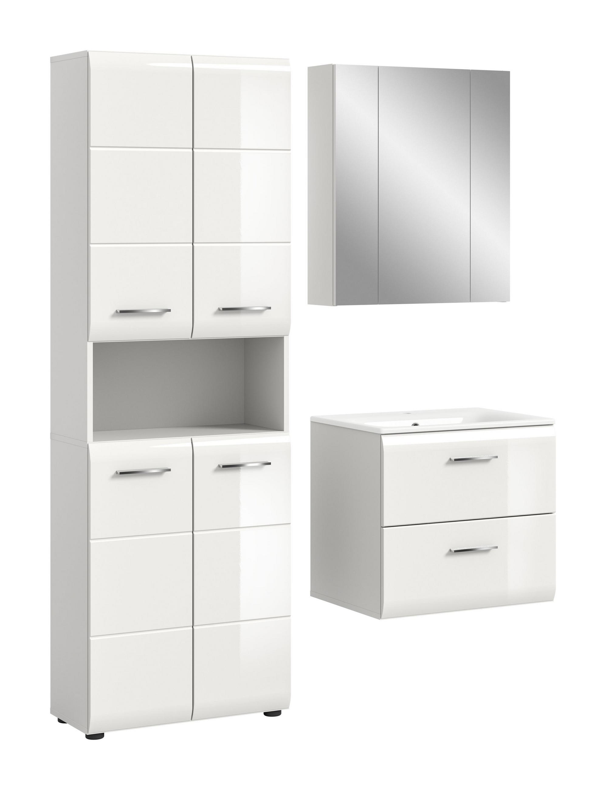 BADKOMBINATION Ice 135x185x46 cm weiß Hochglanz MDF 3tlg. - Weiß, Holz (135/185/46cm)