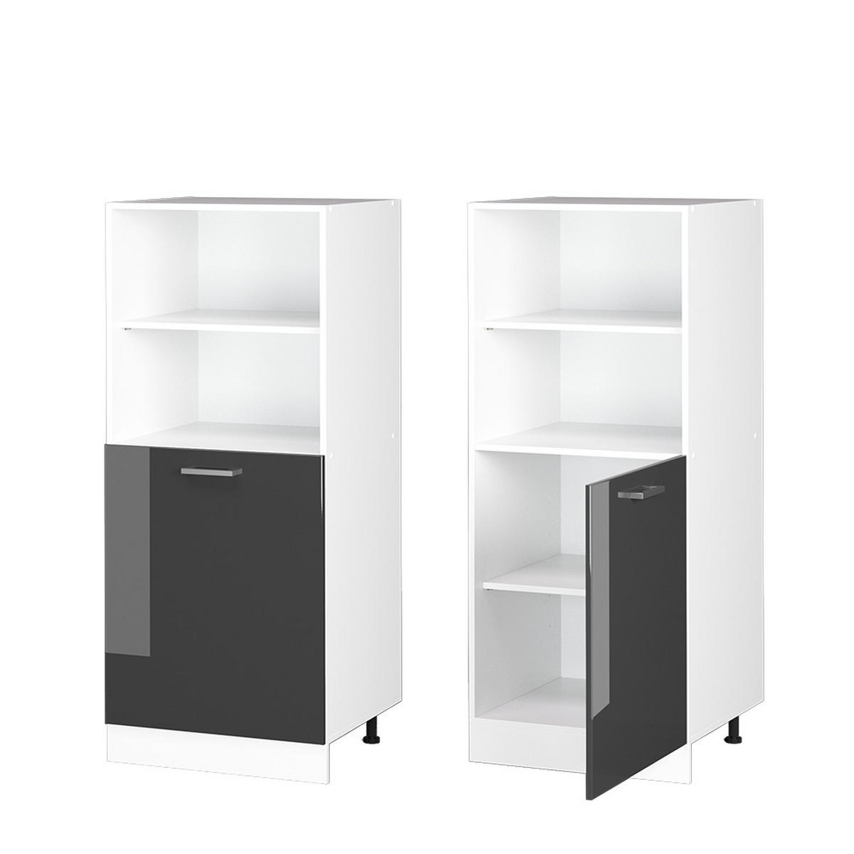 HOCHSCHRANK R-Line Anthrazit Hochglanz 60 cm mit offenen Regalen und Tür - Anthrazit/Weiß, Holzwerkstoff (60/143/57.2cm) - Vicco