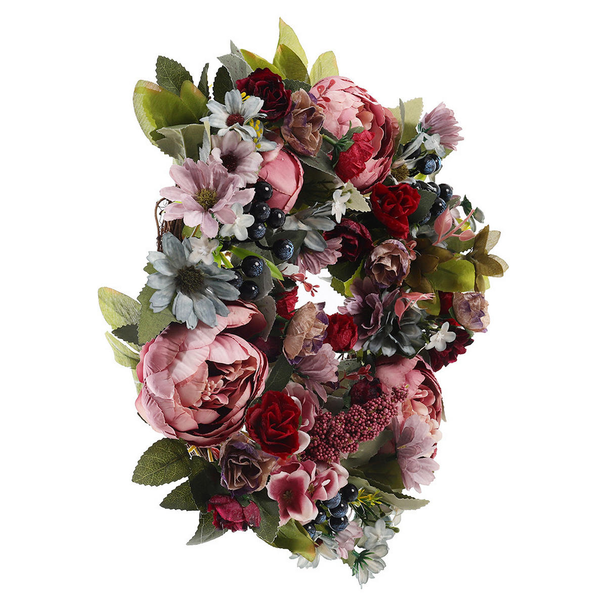 KUNSTBLUME Pfingstrosen 35cm Türkranz mit künstlichen für Hochzeit und Dekoration aus Stoff Hochwertige Verarbeitung - Rot, Kunststoff (20cm) - Livingandhome