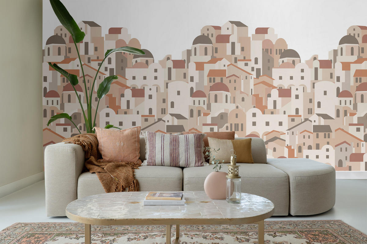 FOTOTAPETE Mediterrane Häuser 200 x 279 cm - Terracotta, Papier (200/279cm) - ESTAhome
