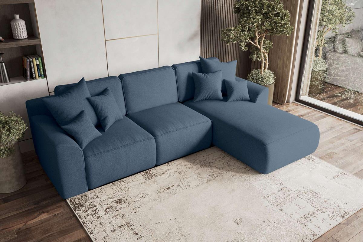 ECKSOFA GUSTO Strukturstoff Dunkelblau Rechts inkl. Schlaffunktion - Chromfarben/Dunkelblau, Kunststoff/Textil (295/194cm) - 99rooms