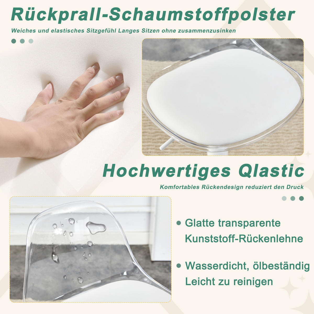 BARHOCKER 2er-Set Transparent und Weiß höhenverstellbar mit Rückenlehne und 360° Drehung - Transparent, Metall (33/82/40.5cm) - PANGIVO