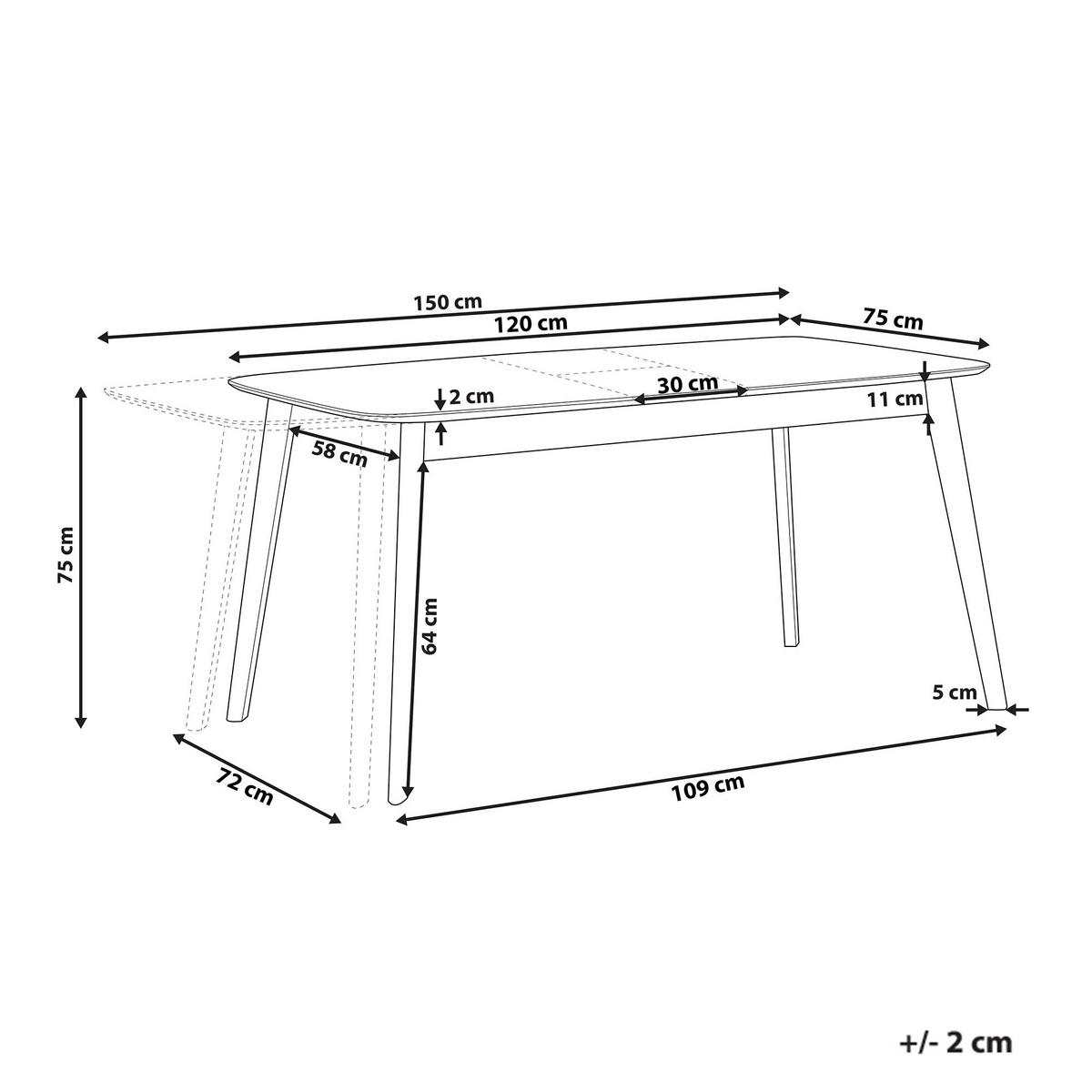 JÍDELNÍ STŮL 120-150/75/75 cm Světle hnědý Obdélníkový Madox - světle hnědá, kompozitní dřevo (120/75/75cm) - Beliani