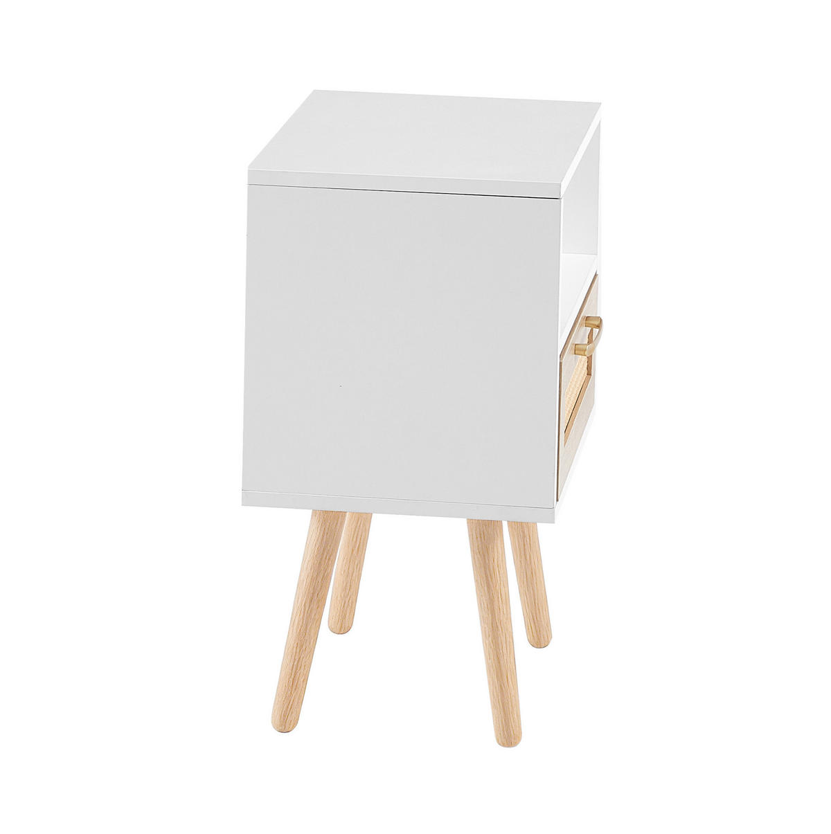 NACHTTISCH aus MDF 30x40x55 cm Weiß/Natur mit Schublade und Rattanfront - Weiß, Holzwerkstoff (40/55/30cm) - Modfu