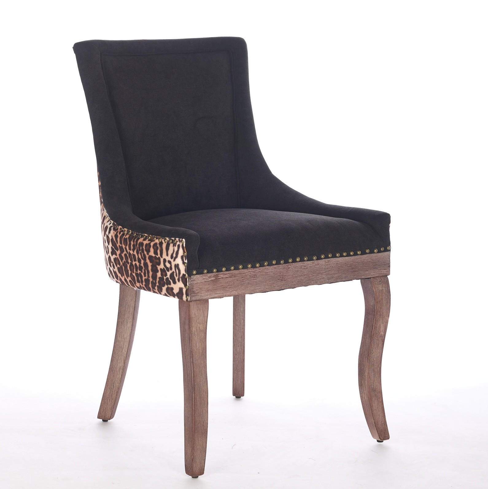 ESSZIMMERSTUHL 2er-Set mit hoher Rückenlehne Chenille Leopard - Schwarz, Holz (55/92.5/61cm) - Meubliv