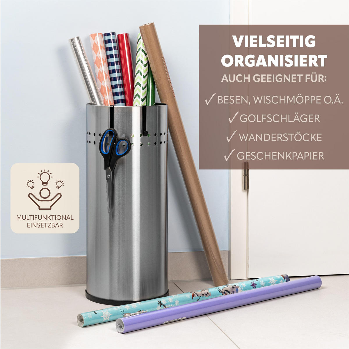 SCHIRMSTÄNDER, mit Abtropfschale, Edelstahl - Edelstahlfarben, Metall (22/50.5/22cm) - bremermann