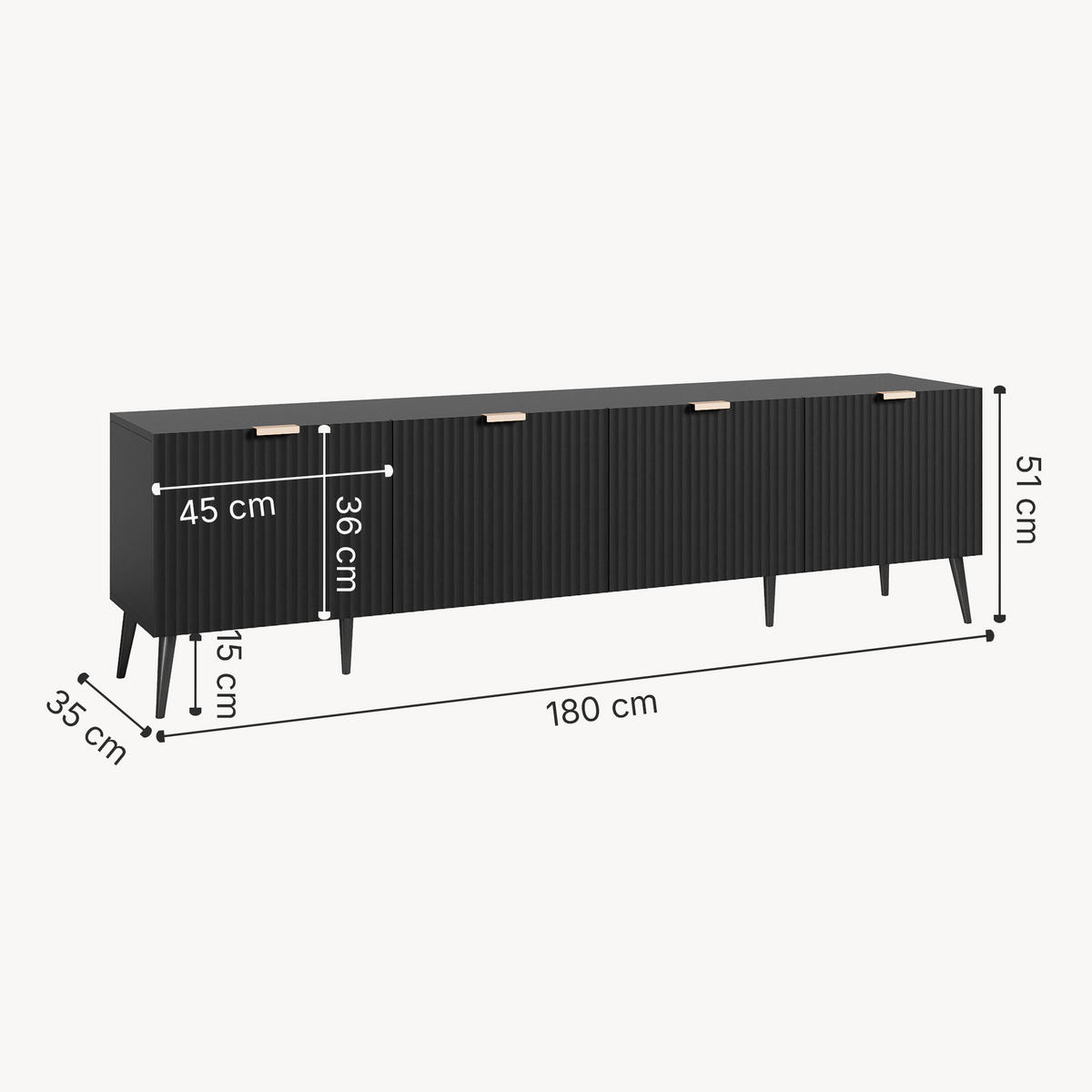 FERNSEHSCHRANK Nand - Schwarz, Holzwerkstoff/Metall (35/51/180cm) - [en.casa]