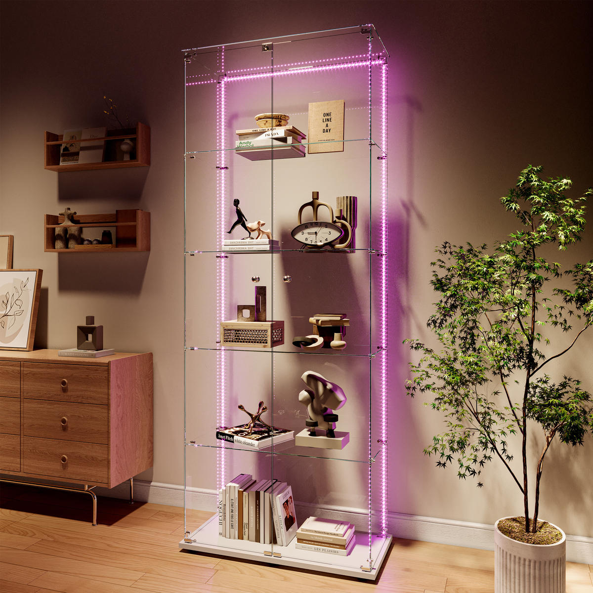 GLASVITRINE 77x35x187 cm 2 Türen 5 Einlegeböden LED weiß - Weiß, Holz (78.5/186.5/34.5cm) - Fortuna Lai
