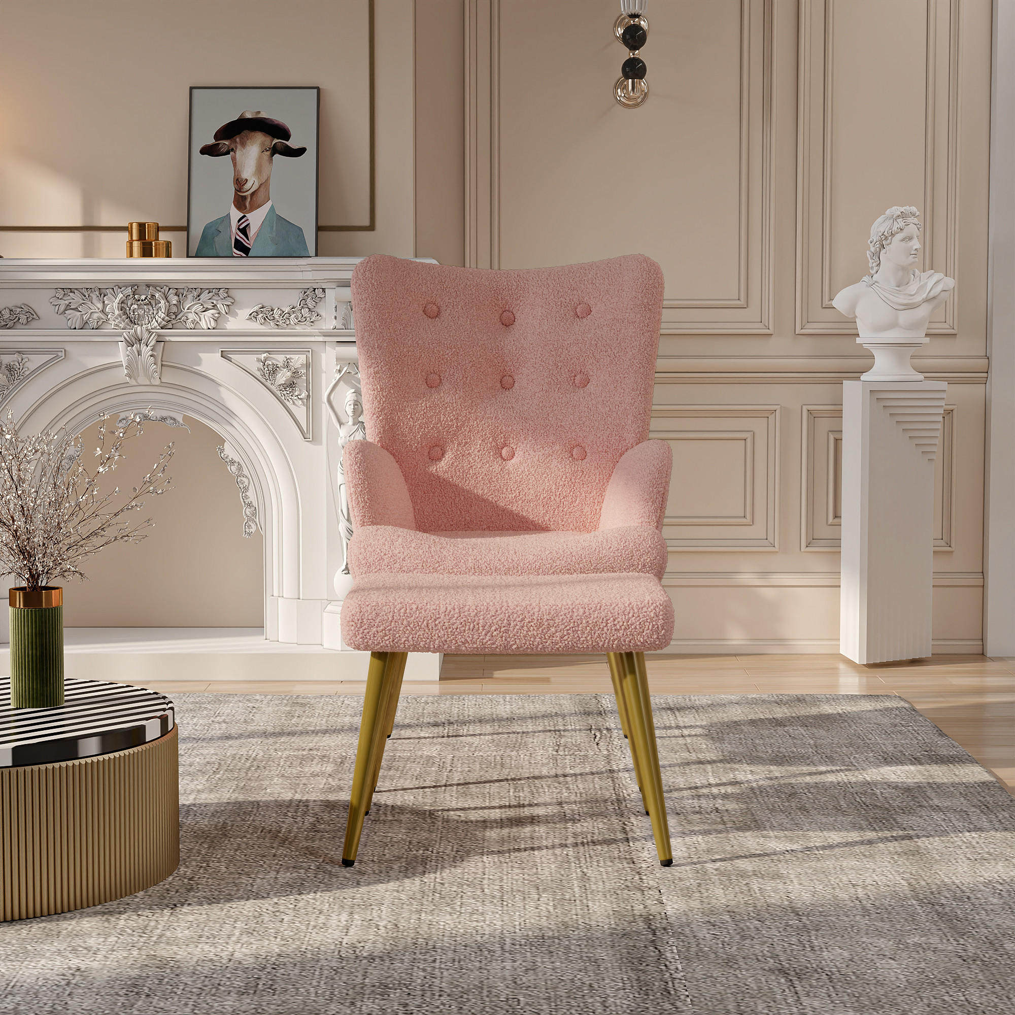 OHRENSESSEL mit Hocker,Rosa - Rosa, Metall (53/99.5/68cm)