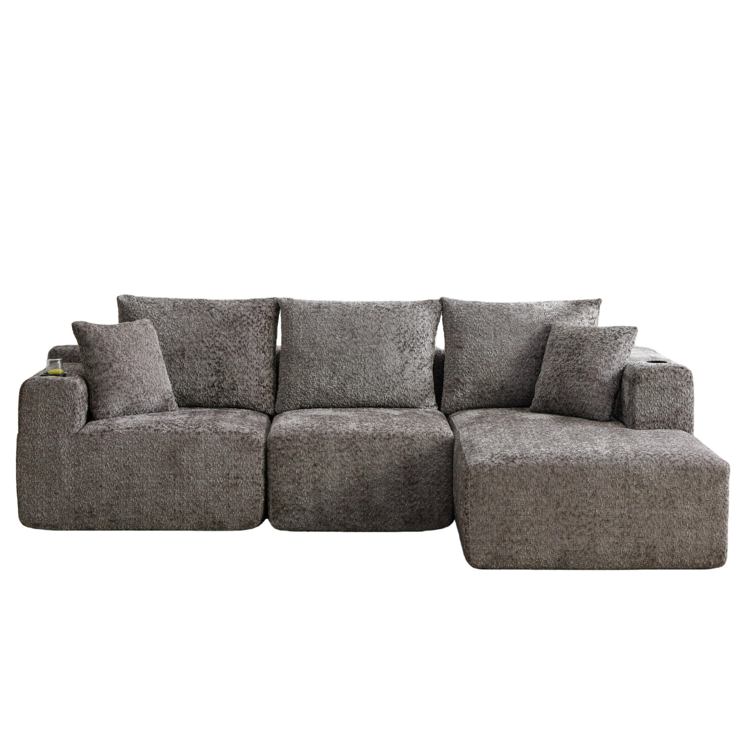 ECKSOFA DE-35095 mit Getränkehalter Dunkelgrau - Dunkelgrau, Textil (165/261cm) - ComfortXL