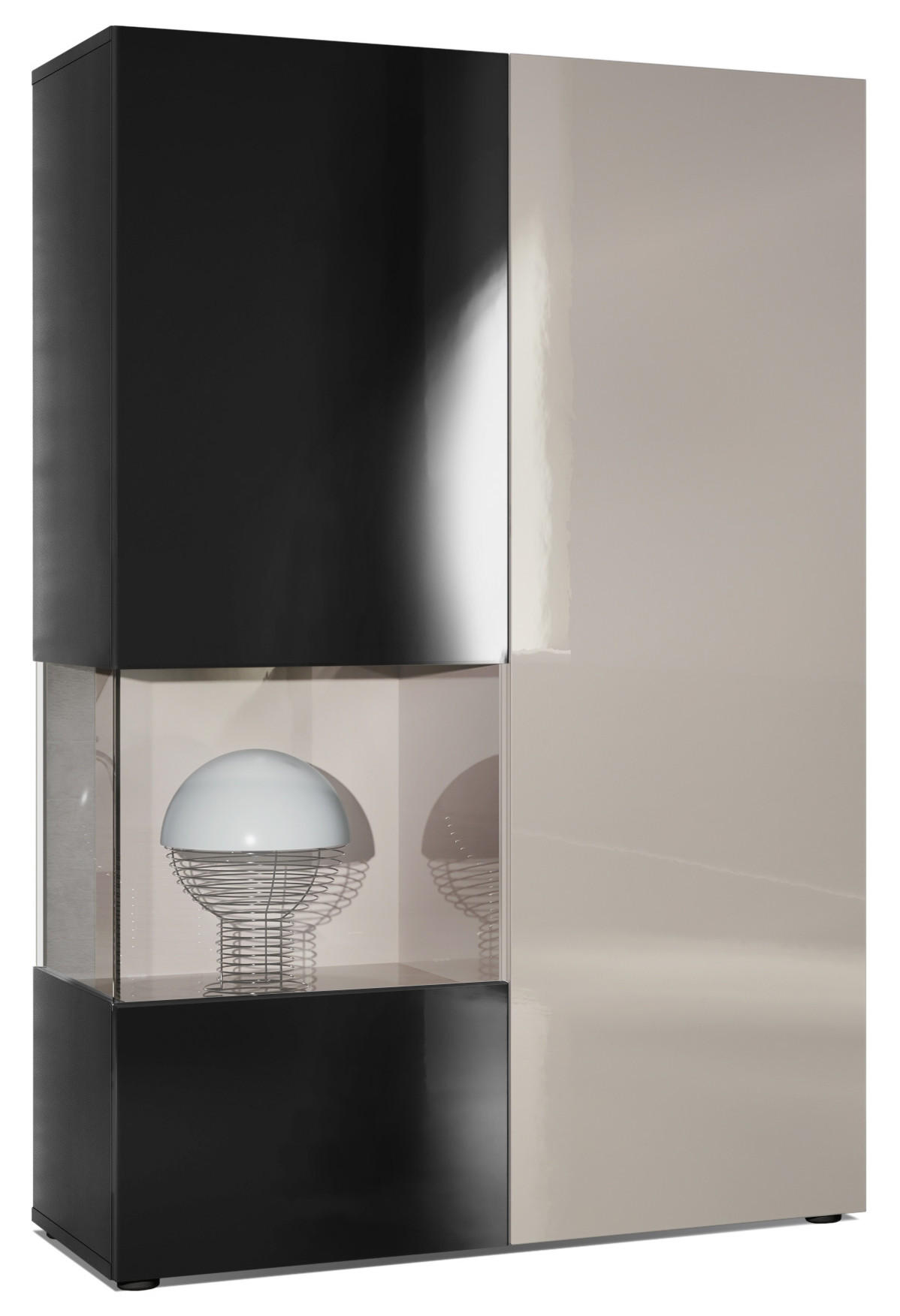 VITRINE Morena Tür und Einsatz in Sandgrau Hochglanz - Sandfarben, Holzwerkstoff (91.5/136.5/37cm) - Vladon