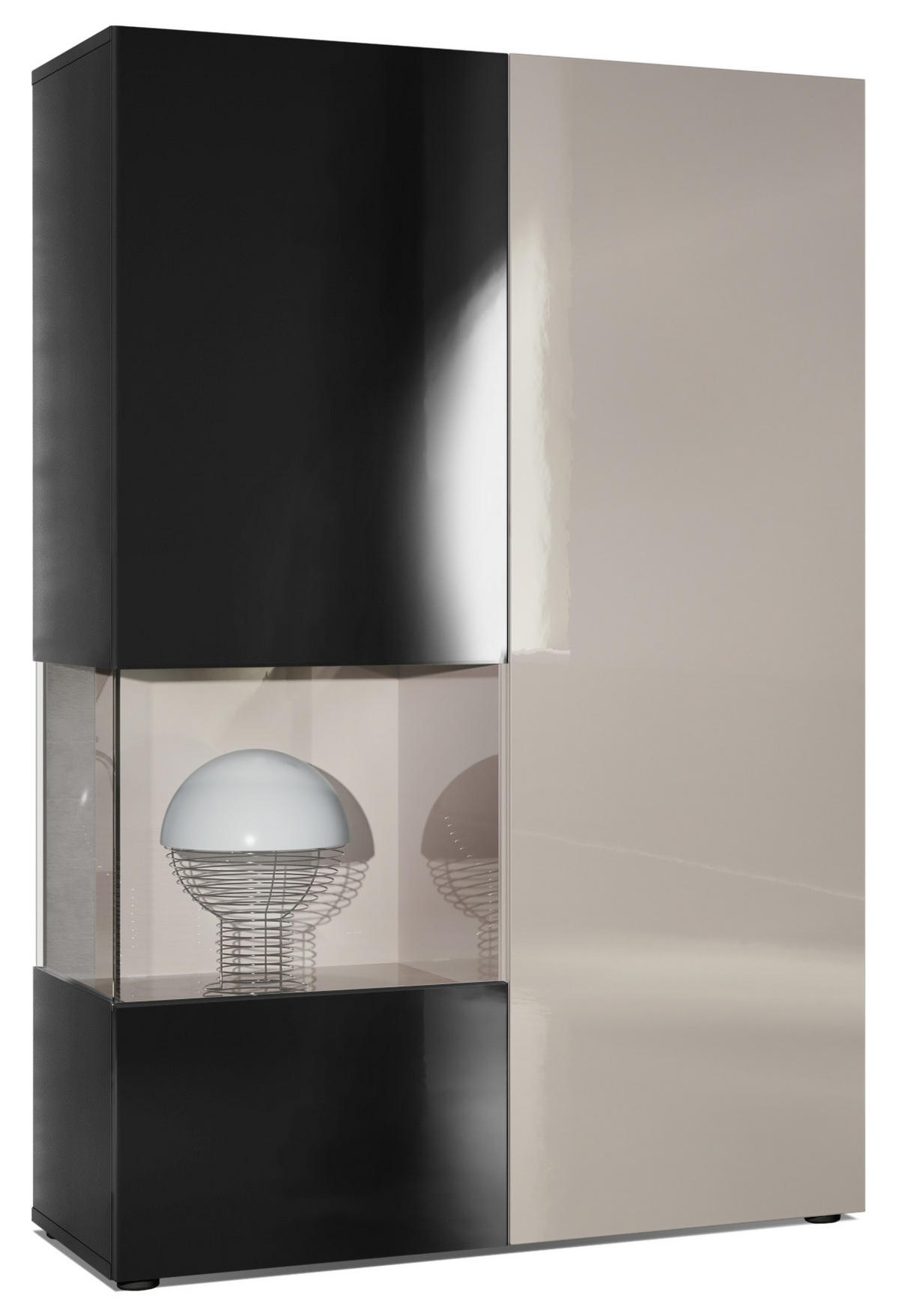 VITRINE Morena Tür und Einsatz in Sandgrau Hochglanz - Sandfarben, Holzwerkstoff (91.5/136.5/37cm) - Vladon