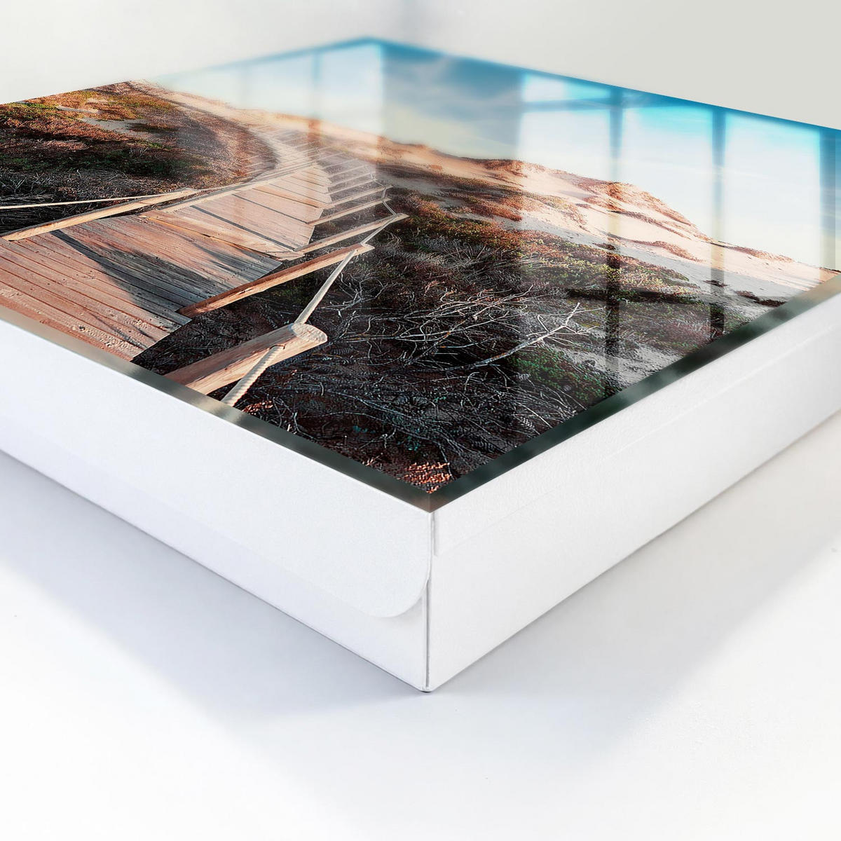 SCHLÜSSELBOX Weiß 30x30 cm – Türöffnung nach rechts - Dünenpfad - Blau, Metall (30/30/5cm) - TULUP