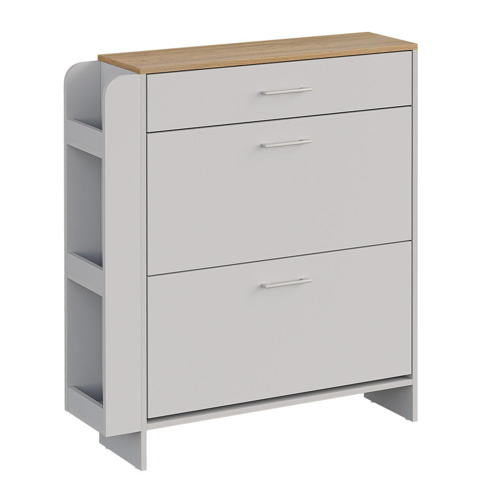 SCHUHSCHRANK Movino Weiß/Eiche 88.4 x 101.6 cm mit offenen und geschlossenen Fächern - Eichefarben/Weiß, Holzwerkstoff (88.4/101.6/23.6cm) - Vicco