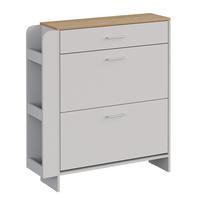 SCHUHSCHRANK Movino Weiß/Eiche 88.4 x 101.6 cm mit offenen und geschlossenen Fächern - Eichefarben/Weiß, Holzwerkstoff (88.4/101.6/23.6cm) - Vicco