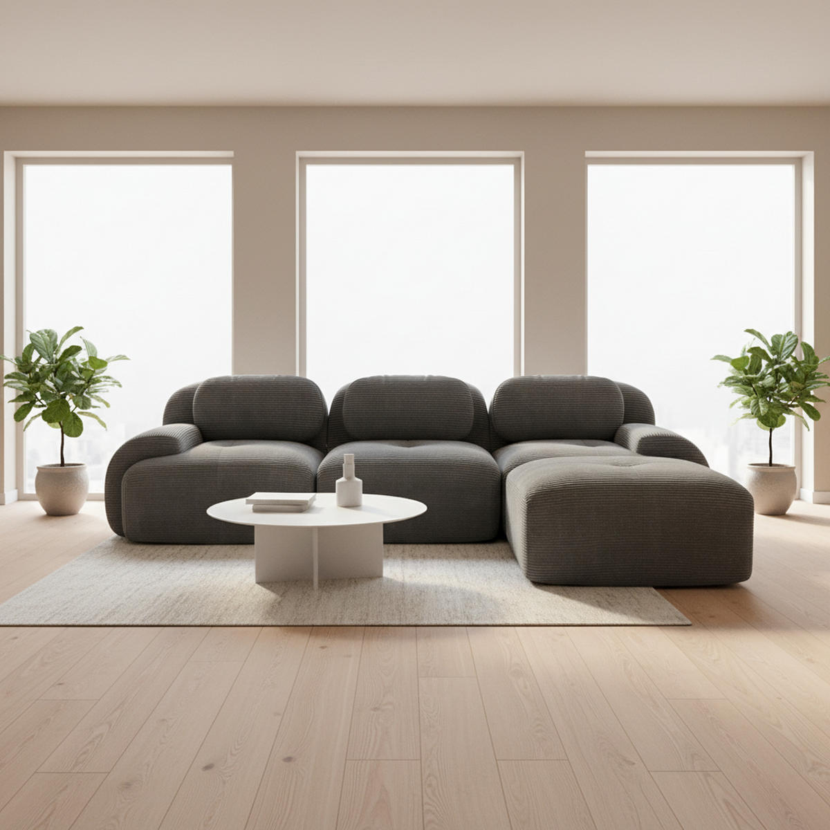 ECKSOFA in cordstoff grau rahmenloses design & modular - Grau, Textil (178/298cm) - Urban Meuble