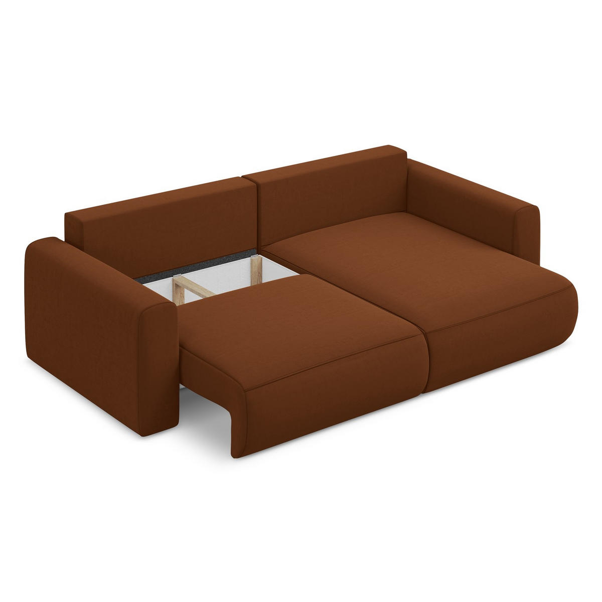 ECKSOFA mit Schlaffunktion Samt Stoff Orange - Terracotta/Schwarz, Kunststoff/Textil (240/149cm) - LaMiaSofa