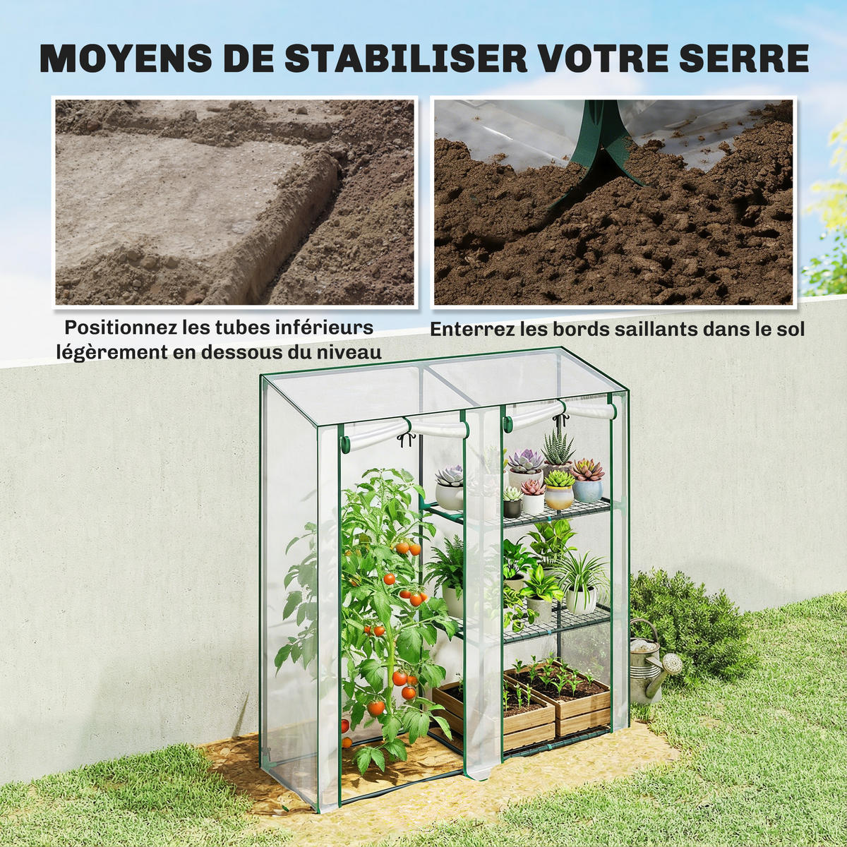 GEWÄCHSHAUS DE-12090 mit 3 Etagen & 2 Rolltüren Transparent - Transparent, Kunststoff (45/151/143cm) - ComfortXL