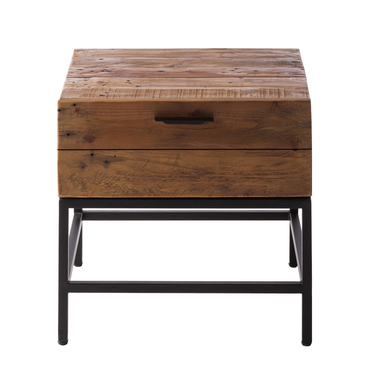 BEISTELLTISCH - Pinie massiv / Metall - Schwarz/Pinienfarben, Holz/Metall (50/50/50cm) - home24