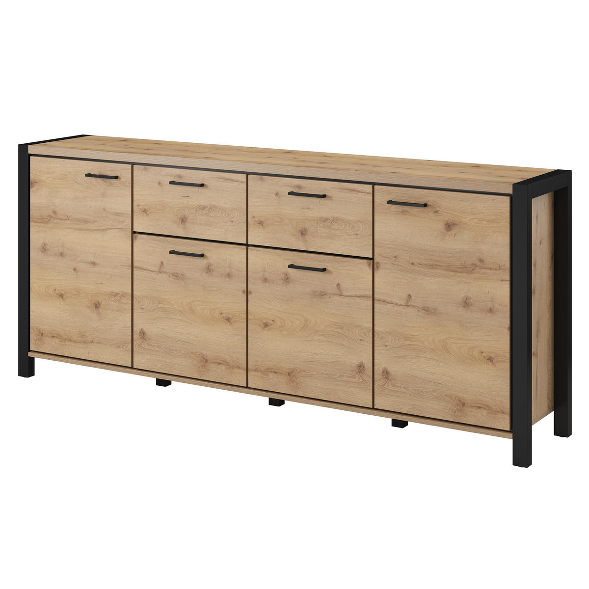 SIDEBOARD ATTIVO 213/91/41 cm mit 2 Schubladen und 4 Türen Eichefarben - Eichefarben, Holzwerkstoff (213/91/41cm) - MASSENO