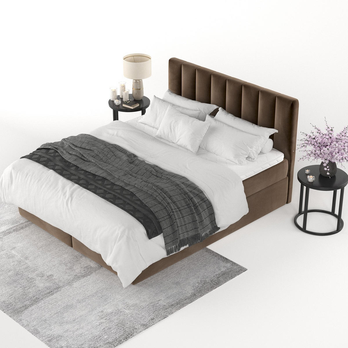 BOXBETT Lusso 200/200 cm Braun im Kronos Stoff - Schwarz/Braun, Holz/Holzwerkstoff (200/200cm) - AltaBeds