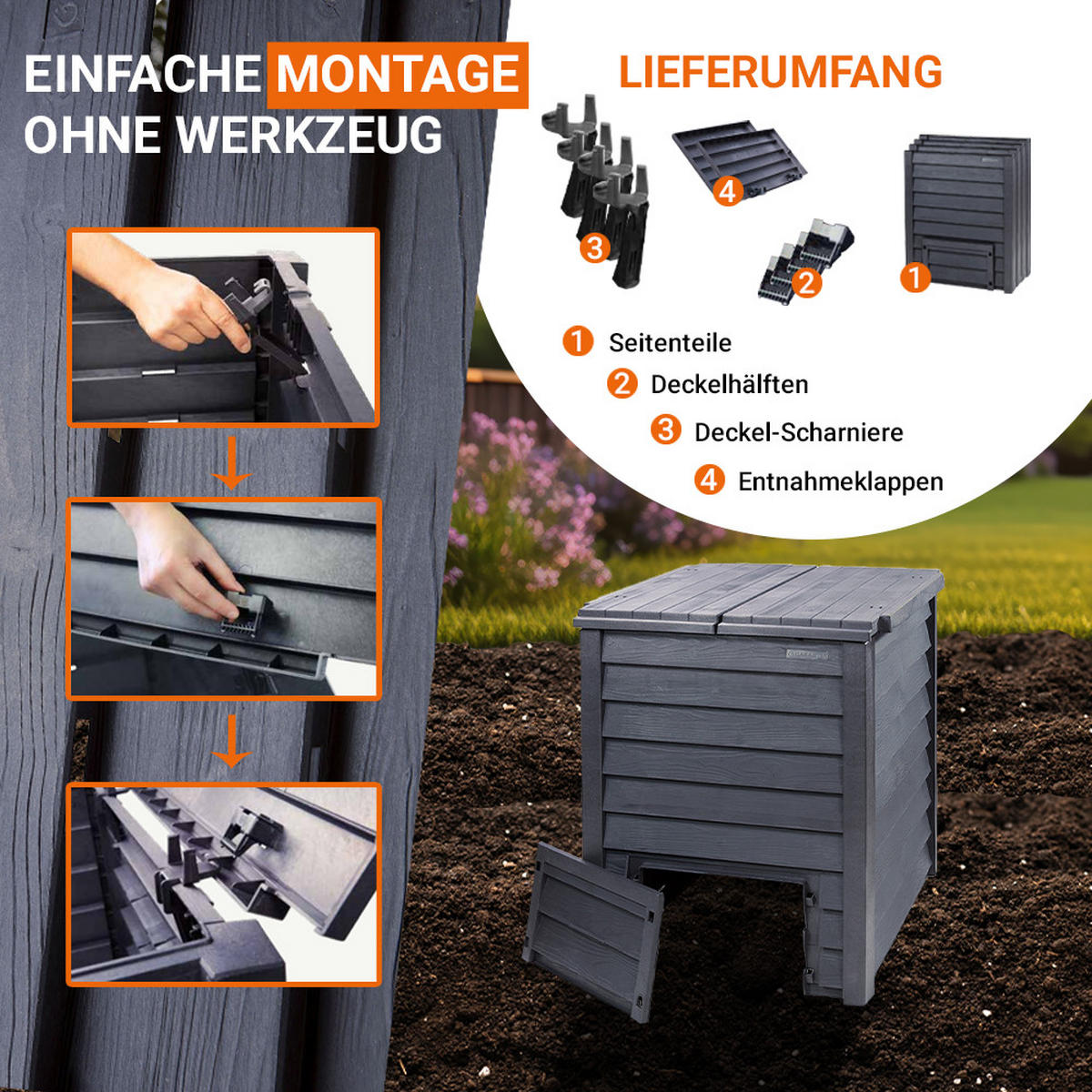 KOMPOSTER 600 L, anthrazit-braun - Braun, Kunststoff (80/100/80cm) - GARANTIA